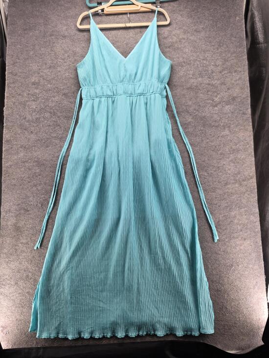 Taylor Dresses & Skirts - Taylor Dress Womens M Blue Maxi Sundress V-Neck Pleated Chiffon Lined Strappy